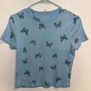 Butterfly Embroidered Baby Doll Short Sleeve Graphic T-Shirt